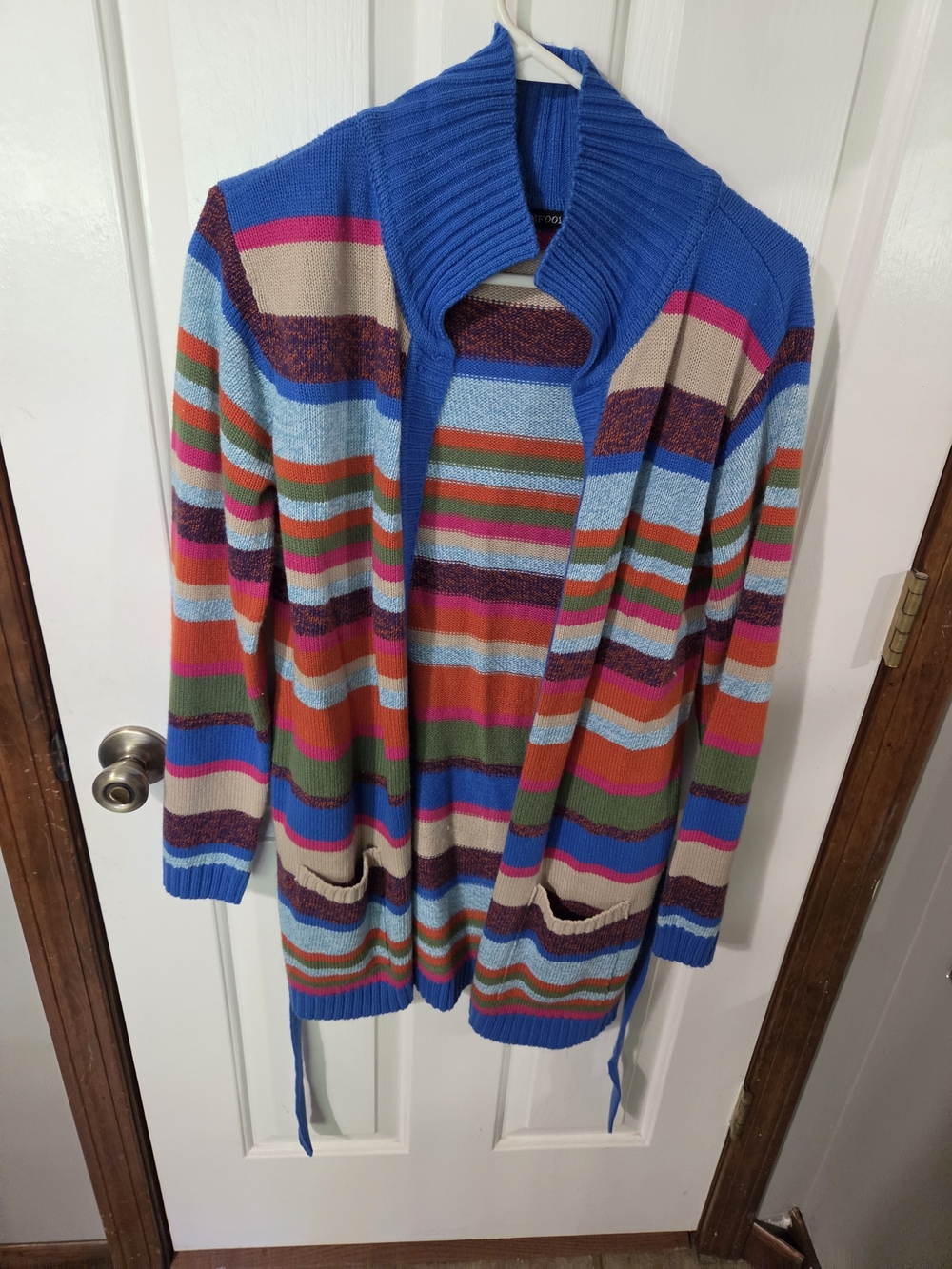 Striped Open-Front Women's Cardigan in Blue Multicolor